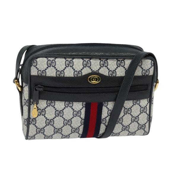 GUCCI GG Supreme Sherry Line Shoulder Bag PVC Navy Gold 98 02 004 Auth 123959 - Picture 1 of 16